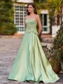 Perfect A-Line Straight Sequin Floor-Length Silk Like Satin Corset Prom Dress