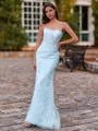 Trendy Sheath Straight Appliques Lace Sweep Train Tulle Corset Prom Dress