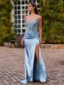 Glam Sheath V-Neck Appliques Lace Sweep Train Silk Like Satin Corset Prom Dress