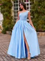 Pretty A-Line One-Shoulder Beading Floor-Length Charmeuse Corset Prom Dress