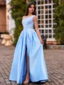 Pretty A-Line One-Shoulder Beading Floor-Length Charmeuse Corset Prom Dress