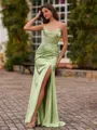 Hot Sheath V-Neck Appliques Lace Sweep Train Silk Like Satin Corset Prom Dress