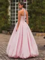Delicate A-Line Halter Pleated Floor-Length Taffeta Corset Prom Dress