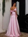 Perfect A-Line Off-the-Shoulder Pleated Floor-Length Silk Like Satin Corset Prom Dress