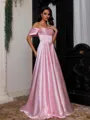 Perfect A-Line Off-the-Shoulder Pleated Floor-Length Silk Like Satin Corset Prom Dress