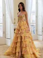 Charming A-Line Sweetheart Cascading Ruffles Floor-Length Corset Prom Dress