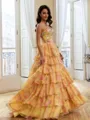 Charming A-Line Sweetheart Cascading Ruffles Floor-Length Corset Prom Dress