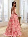 Delicate A-Line Sweetheart Cascading Ruffles Floor-Length Corset Prom Dress