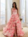 Delicate A-Line Sweetheart Cascading Ruffles Floor-Length Corset Prom Dress