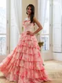 Delicate A-Line Sweetheart Cascading Ruffles Floor-Length Corset Prom Dress
