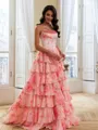 Delicate A-Line Sweetheart Cascading Ruffles Floor-Length Corset Prom Dress