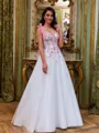 Splendid A-Line Straps Appliques Lace Floor-Length Corset Prom Dress