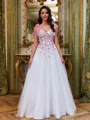 Splendid A-Line Straps Appliques Lace Floor-Length Corset Prom Dress