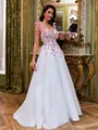 Splendid A-Line Straps Appliques Lace Floor-Length Corset Prom Dress