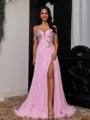 Breathtaking A-Line Cold Shoulder Rhinestone Floor-Length Chiffon Corset Prom Dress