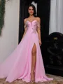 Breathtaking A-Line Cold Shoulder Rhinestone Floor-Length Chiffon Corset Prom Dress