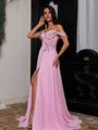 Breathtaking A-Line Cold Shoulder Rhinestone Floor-Length Chiffon Corset Prom Dress