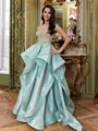 Luxurious A-Line Sweetheart Appliques Lace Sweep Train Corset Prom Dress
