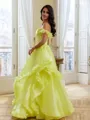 Show-stopping A-Line Off-the-Shoulder Flower Floor-Length Organza Corset Prom Dress