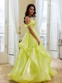 Show-stopping A-Line Off-the-Shoulder Flower Floor-Length Organza Corset Prom Dress