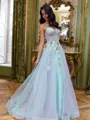 Captivating A-Line Spaghetti Straps Appliques Lace Sweep Train Tulle Corset Prom Dress