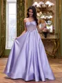 Stunning A-Line Straight Pleated Floor-Length Satin Corset Prom Dress