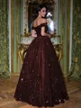 Glamorous Ball-Gown Off-the-Shoulder Floor-Length Velvet Sequins Corset Prom Dress