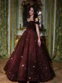 Glamorous Ball-Gown Off-the-Shoulder Floor-Length Velvet Sequins Corset Prom Dress