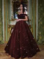 Glamorous Ball-Gown Off-the-Shoulder Floor-Length Velvet Sequins Corset Prom Dress