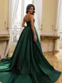 Perfect Ball-Gown V-Neck Beading Court Train Satin Corset Prom Dress