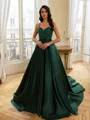 Perfect Ball-Gown V-Neck Beading Court Train Satin Corset Prom Dress