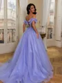 Trendy Ball-Gown Off-the-Shoulder Appliques Lace Court Train Tulle Corset Prom Dress