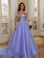 Trendy Ball-Gown Off-the-Shoulder Appliques Lace Court Train Tulle Corset Prom Dress