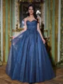 Fashion Ball-Gown Sweetheart Appliques Lace Floor-Length Tulle Corset Prom Dress