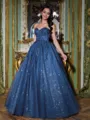 Fashion Ball-Gown Sweetheart Appliques Lace Floor-Length Tulle Corset Prom Dress