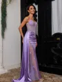 Charming Sheath Spaghetti Straps Appliques Lace Sweep Train Corset Prom Dress