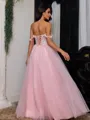 Glamorous A-Line Off-the-Shoulder Appliques Lace Floor-Length Tulle Corset Prom Dress