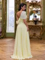 Exquisite A-Line One-Shoulder Pleated Floor-Length Chiffon Corset Prom Dress